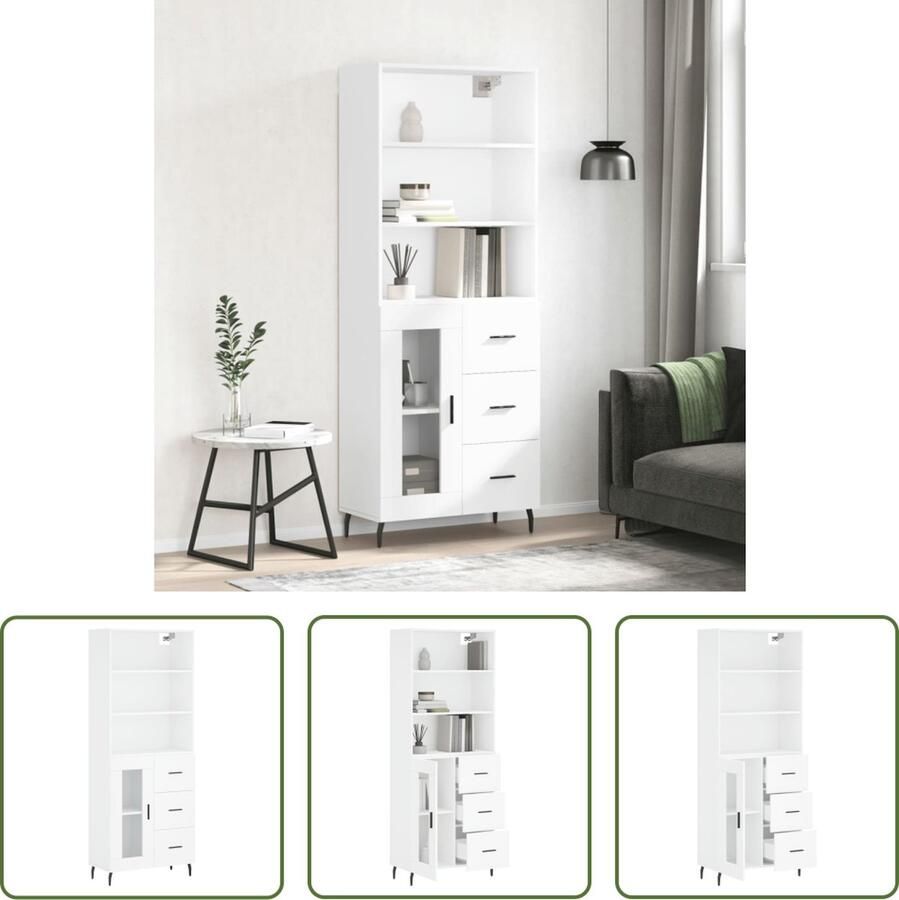 VidaXL Hoge kast 69 5x34x180 cm bewerkt hout wit Hoge Kast Houten Kast Wit Kast Opbergkast Living Room Furniture - Foto 2