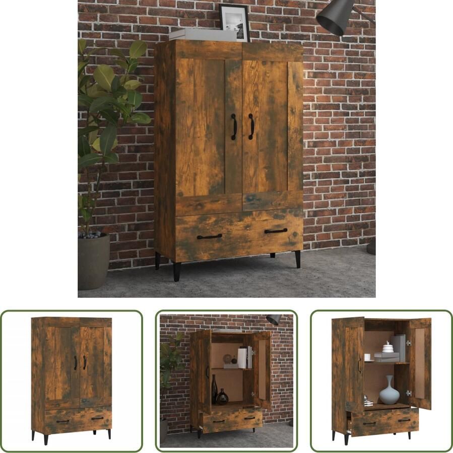The Living Store Hoge kast 70x31x115 cm bewerkt hout gerookt eikenkleurig Hoge Kast Opbergkast Industrieel Meubilair Houten Kast Bruine Kast