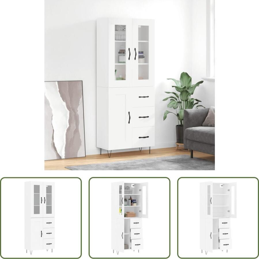 The Living Store Hoge kast s Buffetkast 69.5 x 34 x 180 cm Wit
