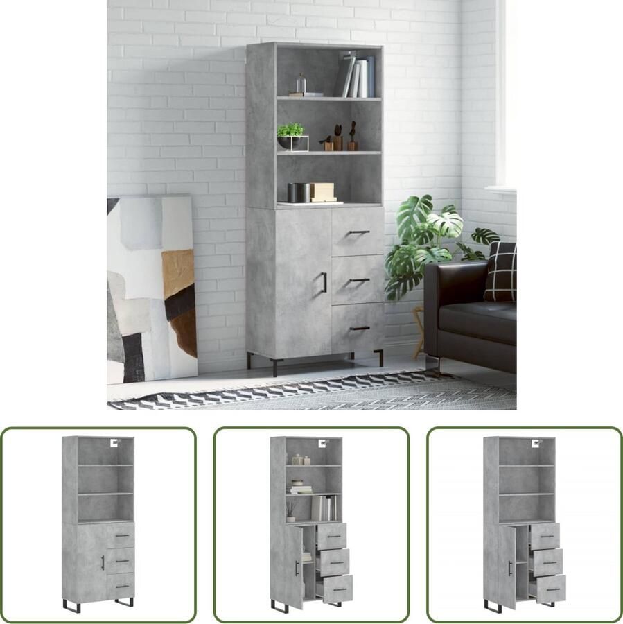 VidaXL The Living Store Hoge kast 69 5x34x180 cm bewerkt hout betongrijs Hoge Kast Opbergkast Betonnen Grijze Kast Houten Kast Woonkamer Kast