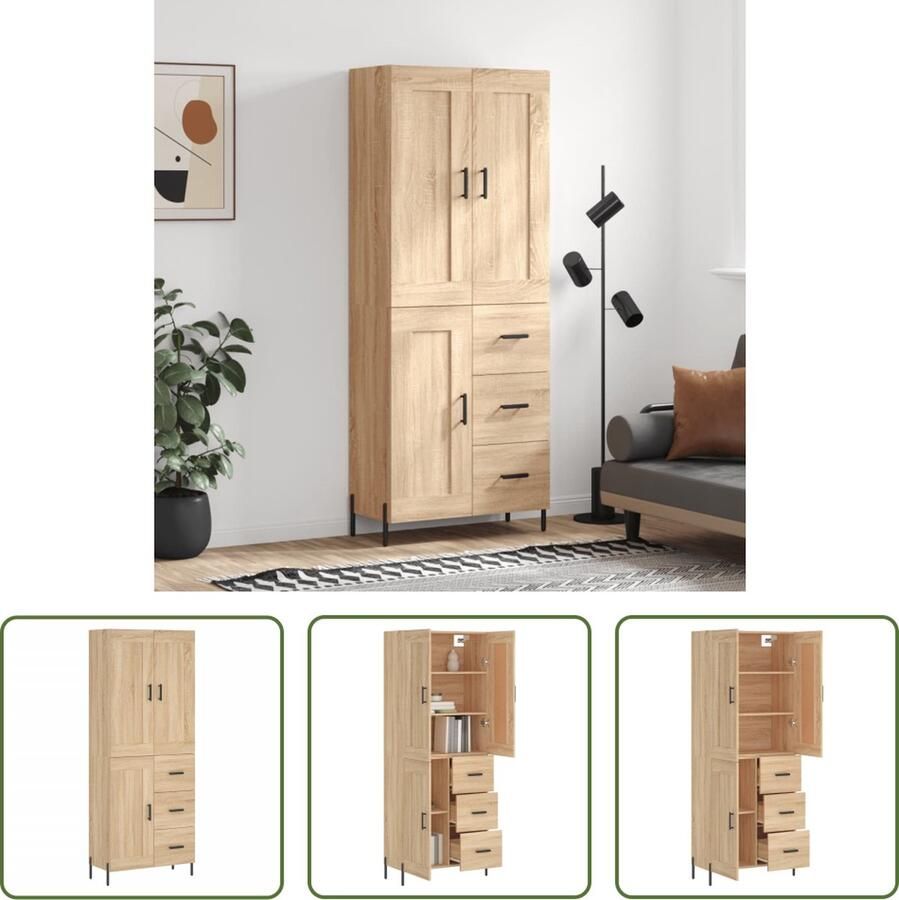 The Living Store Hoge Kast s Opbergkast 69.5 x 34 x 180 cm Sonoma Eiken