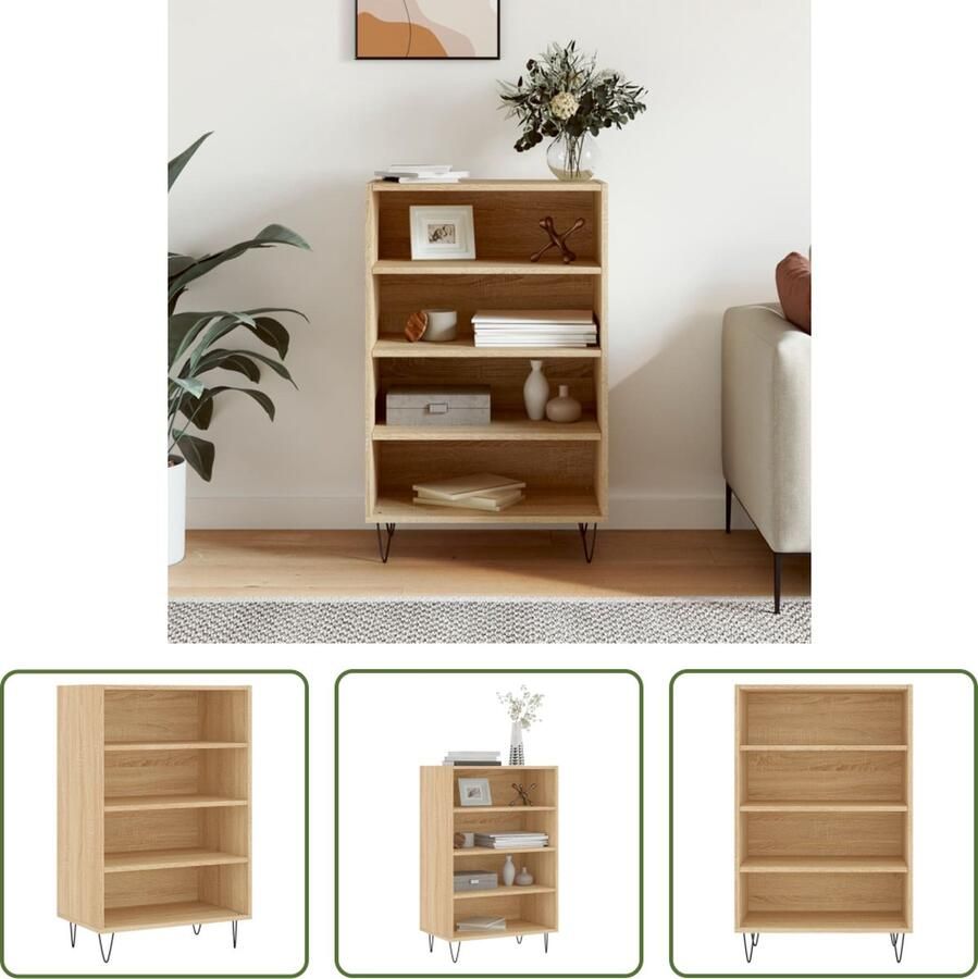 The Living Store Hoge kast 57x35x90 cm bewerkt hout sonoma eikenkleurig Hoge Kast Dressoir Houten Kast Sonoma Eiken Opbergkast - Foto 3