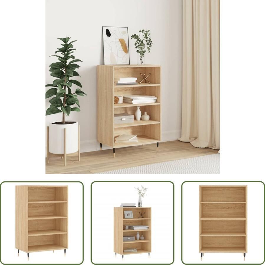 The Living Store Hoge kast 57x35x90 cm bewerkt hout sonoma eikenkleurig Hoge Kast Dressoir Houten Kast Sonoma Eiken Opbergkast - Foto 2