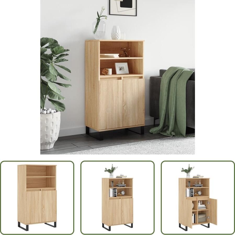 The Living Store Hoge kast Sonoma eiken 60 x 36 x 110 cm IndustriÃle en praktische opbergkast met 6 vakken en deuren Stevig materiaal en metalen voeten