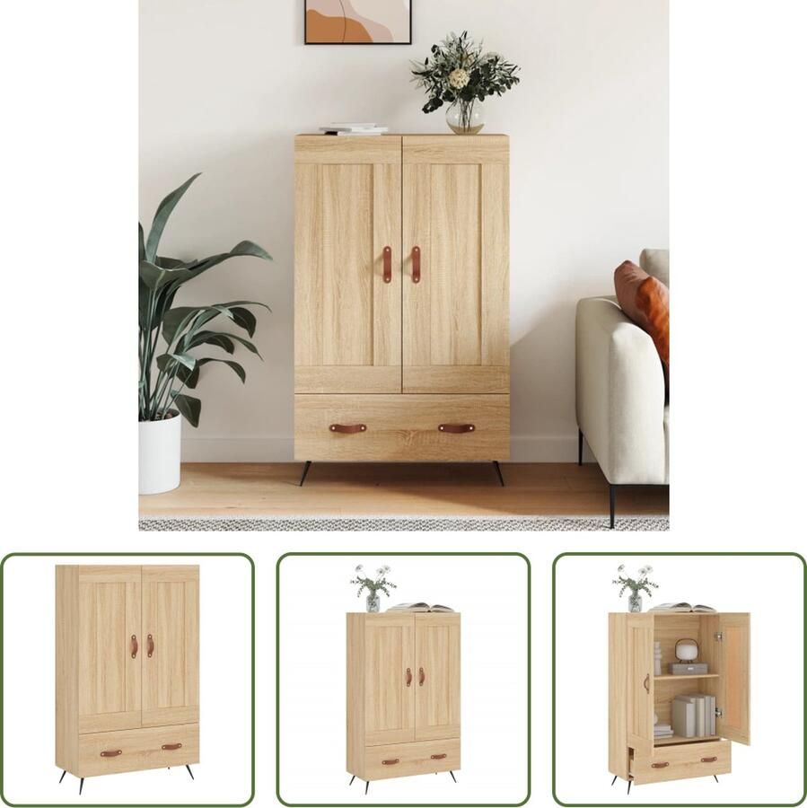 The Living Store Hoge kast 69 5x31x115 cm bewerkt hout sonoma eikenkleurig Hoge Kast Houten Kast Salontafel Woonkamermeubilair
