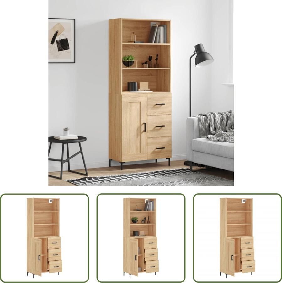VidaXL Kasten Hoge Kast Hoge kast 69 5x34x180 cm bewerkt hout sonoma eikenkleurig Sonoma Eiken Houten Kast Opslagkast - Foto 2