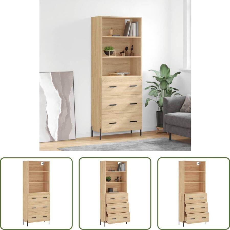 VidaXL Kasten Hoge Kast Hoge kast 69 5x34x180 cm bewerkt hout sonoma eikenkleurig Sonoma Eiken Houten Kast Opslagkast - Foto 3
