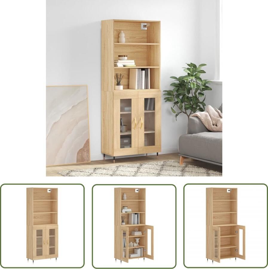 VidaXL Kasten Hoge Kast Hoge kast 69 5x34x180 cm bewerkt hout sonoma eikenkleurig Sonoma Eiken Houten Kast Opslagkast - Foto 4