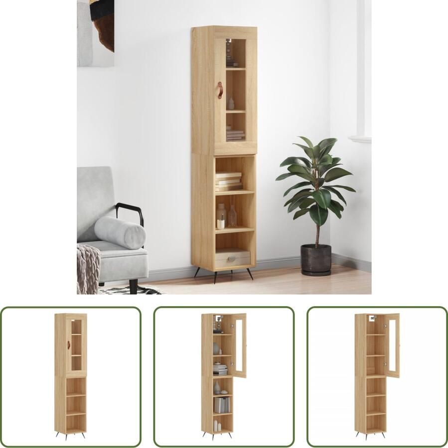 The Living Store Hoge kast 34-5x34x180 cm bewerkt hout sonoma eikenkleurig Keukenkast - Foto 3