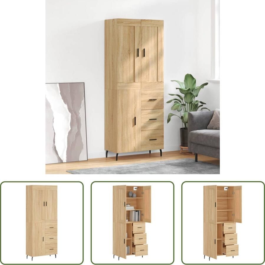 VidaXL Kast Hoge Kast Hoge kast 69 5x34x180 cm bewerkt hout sonoma eikenkleurig Sonoma Eiken Houten Kast Opbergkast - Foto 2