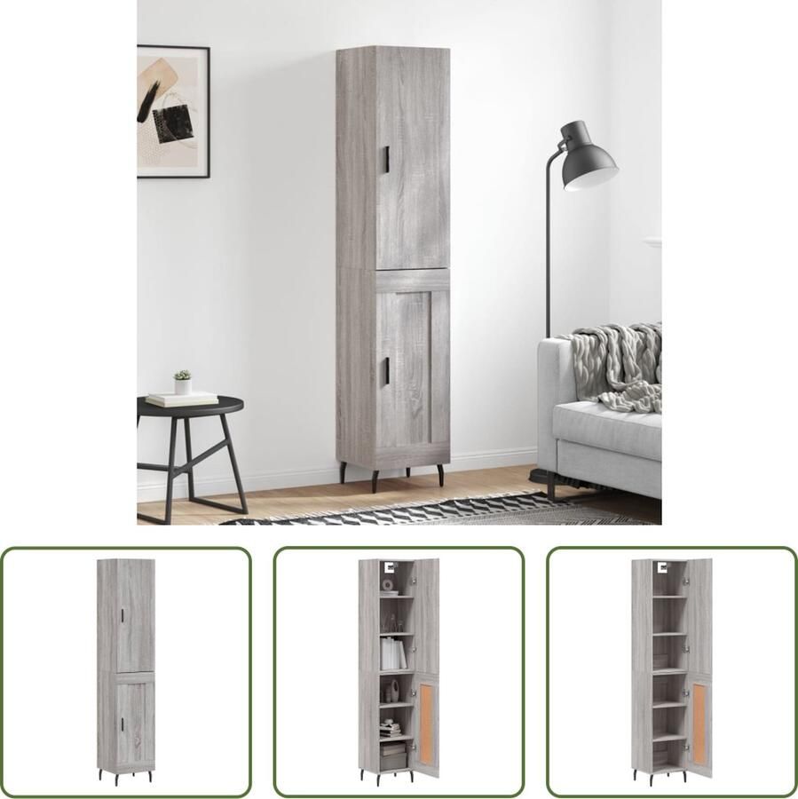 The Living Store Hoge kast 34 5x34x180 cm bewerkt hout grijs sonoma eikenkleurig Hoge Kast Opbergkast Kast Met Lades Houten Kast Grijze Kast
