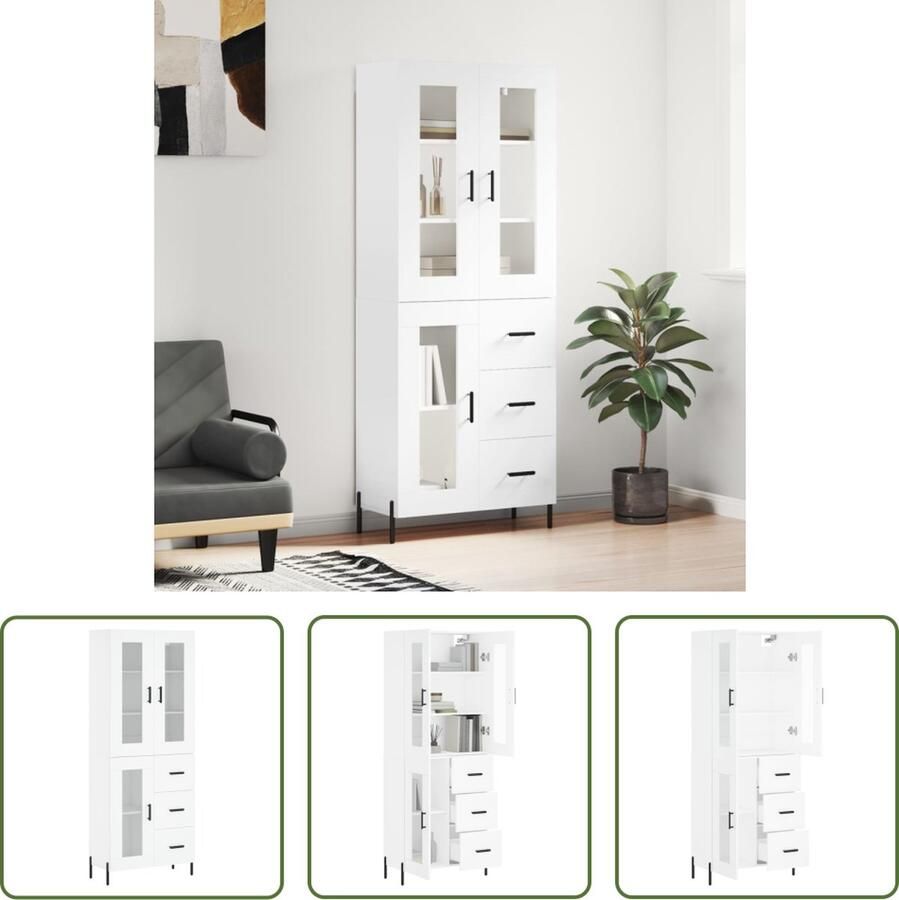 VidaXL Hoge kast 69 5x34x180 cm bewerkt hout wit Hoge Kast Houten Kast Wit Kast Opslagoplossing Woonaccessoires - Foto 2