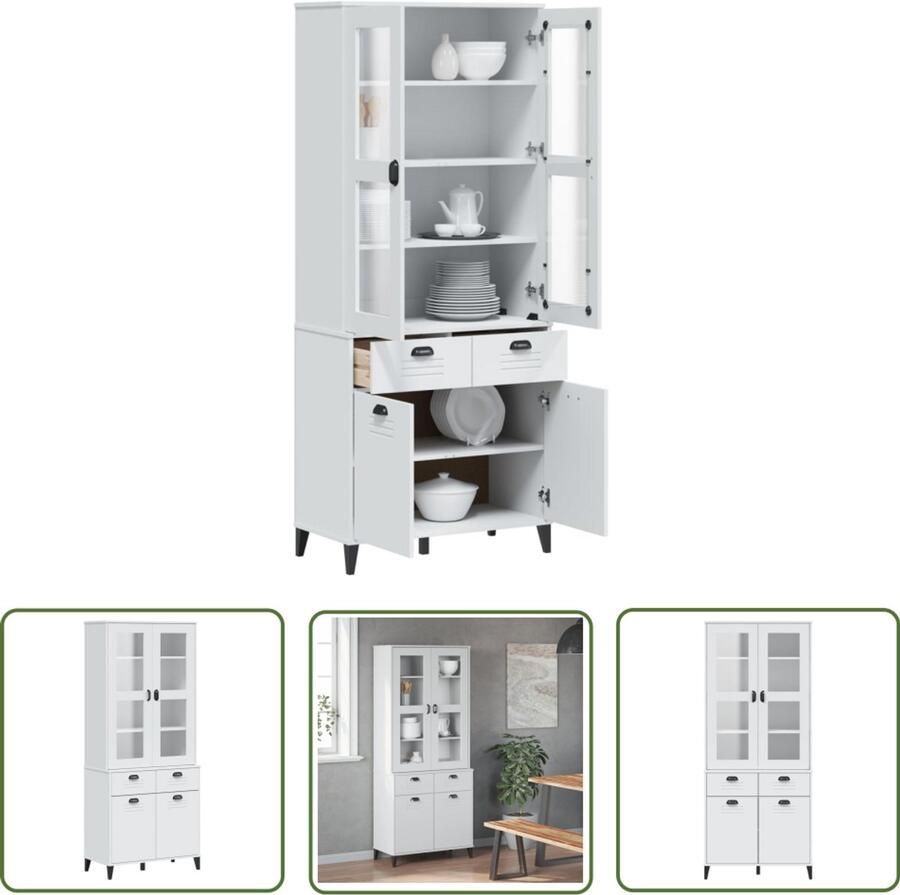 The Living Store Hoge kast VIKEN 80x40x190 cm massief grenenhout wit Hoge Kast Grenenhout Kast Vintage Kast Opbergkast Woonkamer Kast