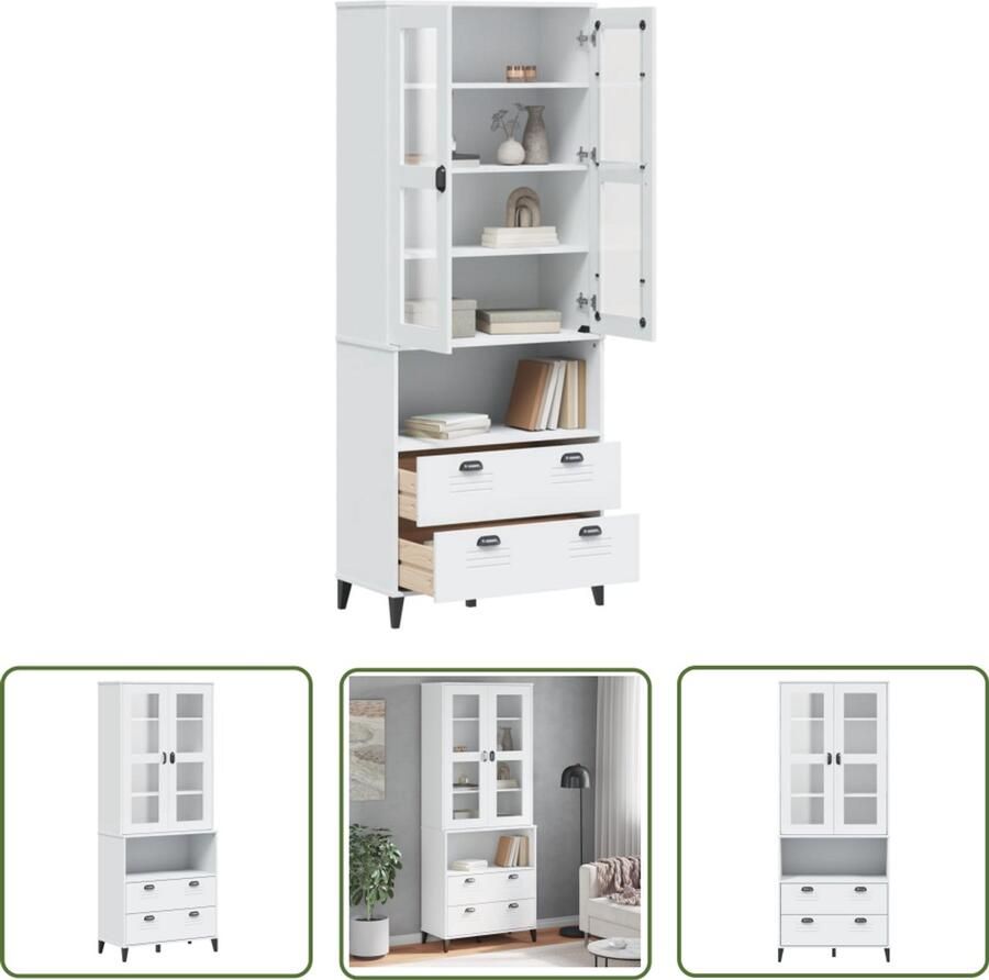 The Living Store Hoge kast VIKEN 80x40x200 cm massief grenenhout wit Hoge Kast Grenoble Kast Vintage Kast Landelijke Kast Opbergkast