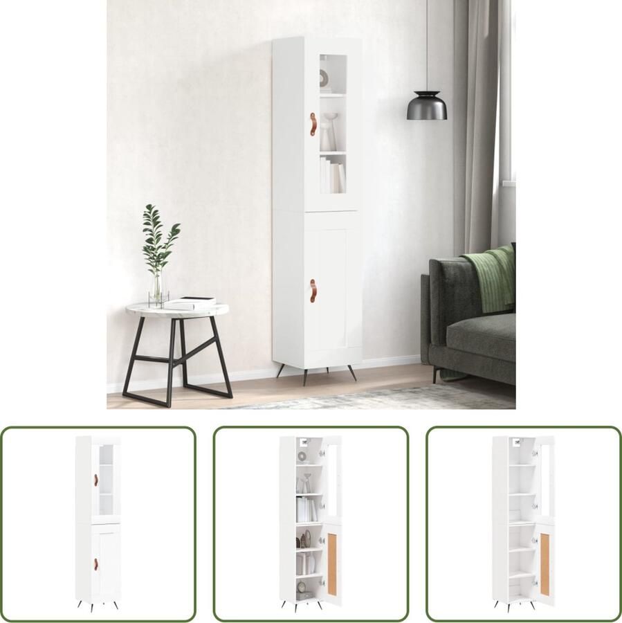 VidaXL Wit Hoge Kast Hoge kast 34 5x34x180 cm bewerkt hout wit Houten Kast Opbergkast Dressoir