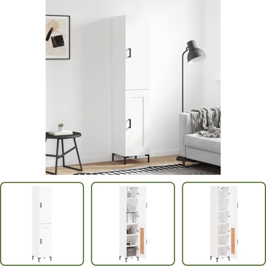 VidaXL Witte Kast Hoge Kast Hoge kast 34 5x34x180 cm bewerkt hout wit Houten Kast Opslagoplossing Woonaccessoires