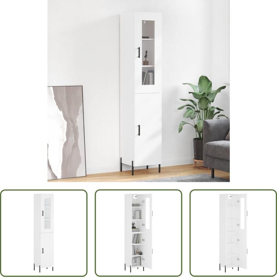 The Living Store Hoge Kast Wit 34.5 x 34 x 180 cm Duurzaam materiaal voldoende opbergruimte praktische deuren metalen voeten