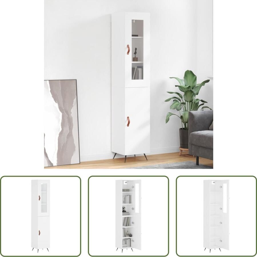 The Living Store Hoge kast 34 5x34x180 cm bewerkt hout wit Hoge Kast Opslagoplossing Houten Kast Wit Kast