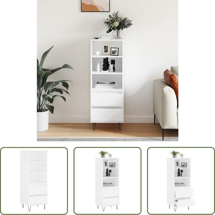 The Living Store Hoge kast 40x36x110 cm bewerkt hout wit Hoge Kast Industrieel Design Houten Kast Wit Kast Opbergkast