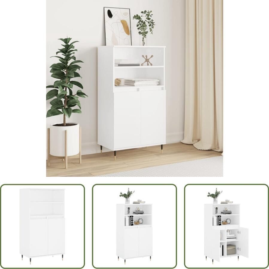 The Living Store Hoge kast 60x36x110 cm bewerkt hout wit Hoge Kast Industrieel Design Witte Kast Opbergkast Houten Kast