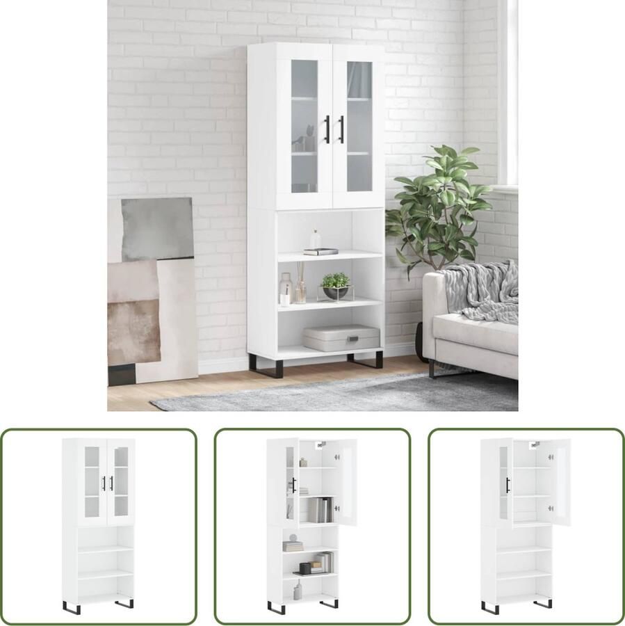 The Living Store Hoge Kast Wit 69.5 x 34 x 180 cm Duurzaam hout Voldoende opbergruimte Praktische deur Metalen voeten Inclusief dressoir opzetkast - Foto 2