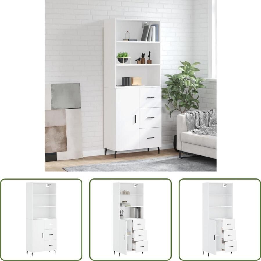 The Living Store Hoge kast 69 5x34x180 cm bewerkt hout wit Hoge Kast Opslagruimte Houten Kast Wit Meubel