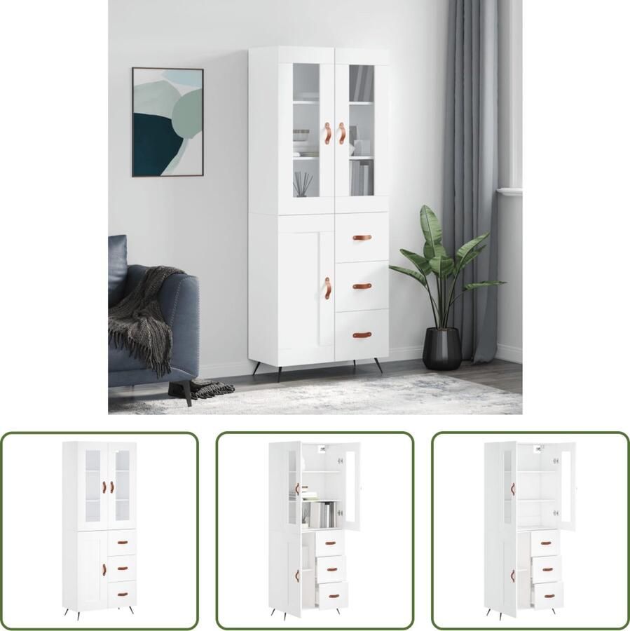 The Living Store Hoge kast 69 5x34x180 cm bewerkt hout wit Hoge Kast Witte Kast Opslagoplossing Keukenopslag Woonkamerkasten