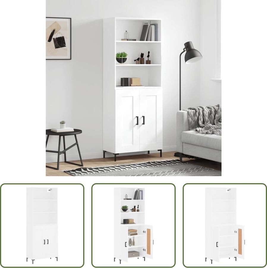 The Living Store Hoge kast 69 5x34x180 cm bewerkt hout wit Hoge Kast Opbergkast Kast Houten Kast Wit Kast