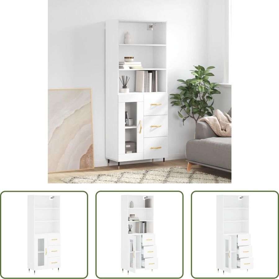 VidaXL Kast Wit Hoge Kast Hoge kast 69 5x34x180 cm bewerkt hout wit Houten Kast Opbergkast Living Room Decoratie
