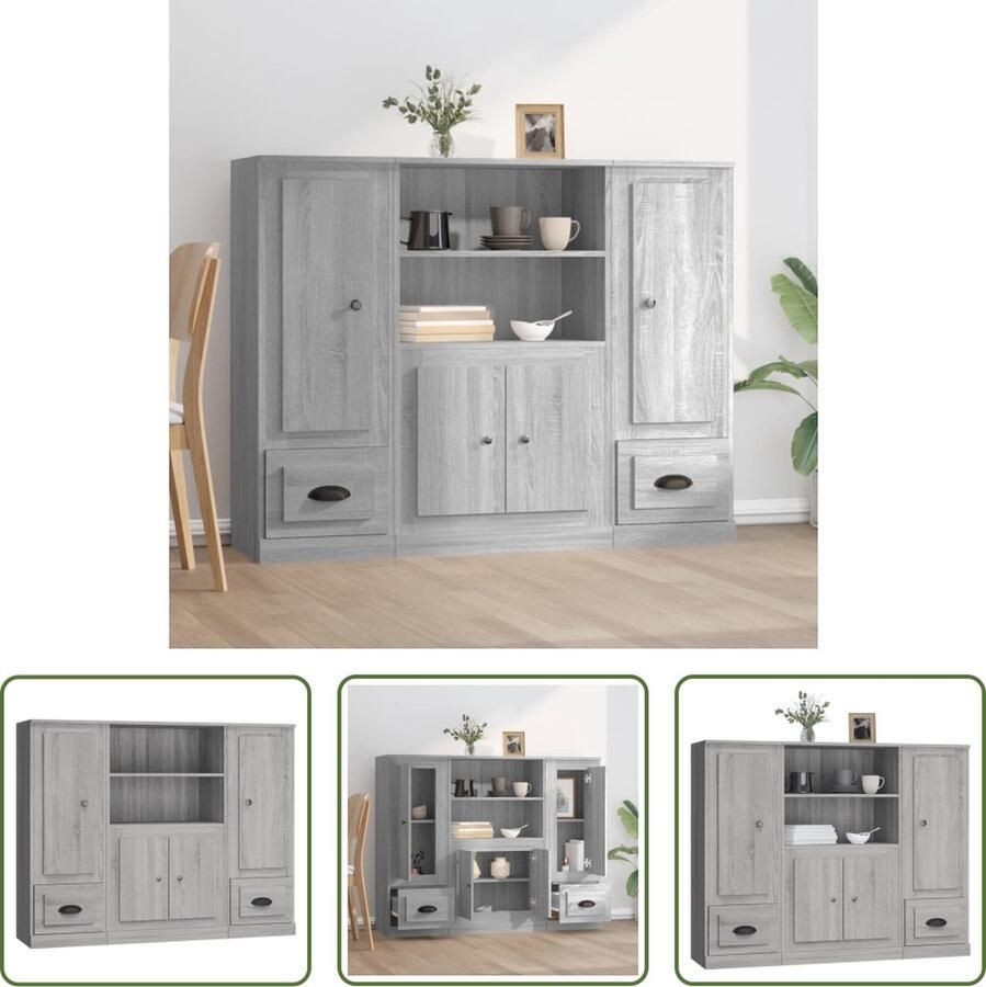 VidaXL Grijze Kasten Hoge Kasten Hoge kasten 3 st bewerkt hout grijs sonoma eikenkleurig Houten Kasten Opslagkasten Badkamerkasten