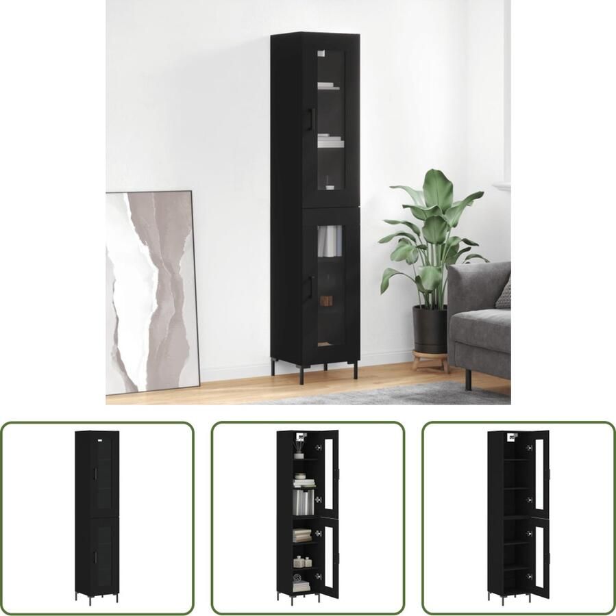 The Living Store Hoge kast zwart 34.5 x 34 x 180 cm Duurzaam materiaal Voldoende opbergruimte Praktische deur IJzeren poten Montage vereist - Foto 2
