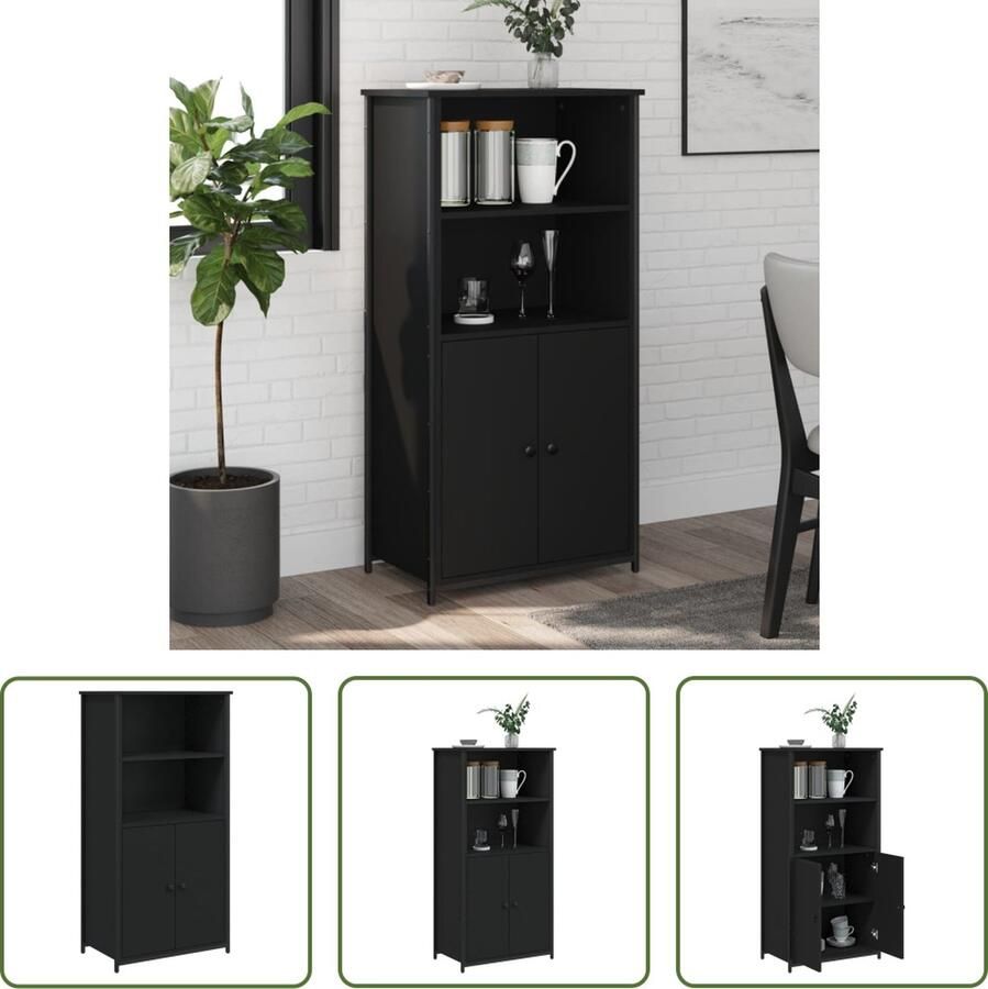 VidaXL Houten Kast Hoge Kast Hoge kast 62x36x121 5 cm bewerkt hout zwart Zwarte Kast Opslagkast Bergruimte