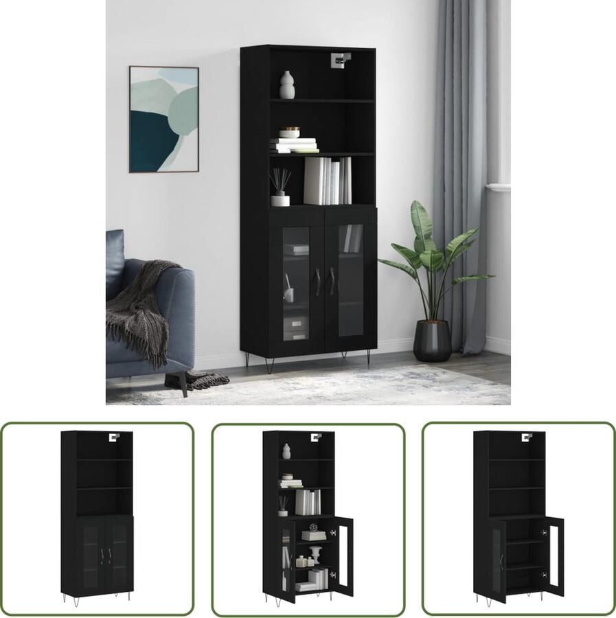 The Living Store Hoge Kast Zwart 69.5 x 34 x 180 cm Duurzaam Voldoende Opbergruimte Metalen Voeten Montage Vereist 1 x Dressoir 1 x Opzetkast - Foto 3