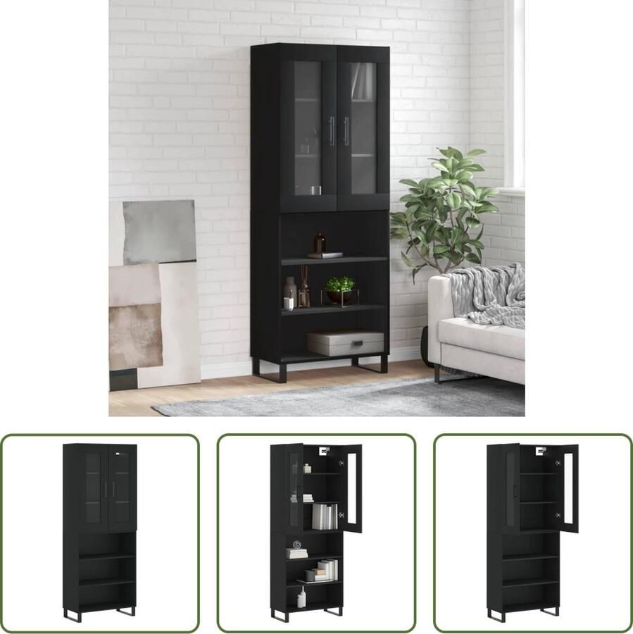 The Living Store Hoge Kast Zwart 69.5 x 34 x 180 cm Duurzaam materiaal Voldoende opbergruimte Praktische deur Metalen voeten Montage vereist 1 x dressoir 1 x opzetkast