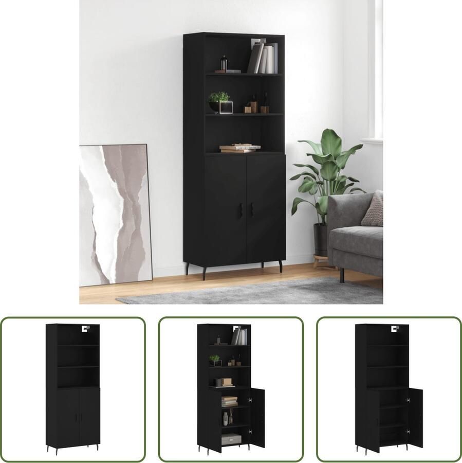 The Living Store Hoge Kast Zwart Bewerkt hout en metaal 69.5 x 34 x 180 cm