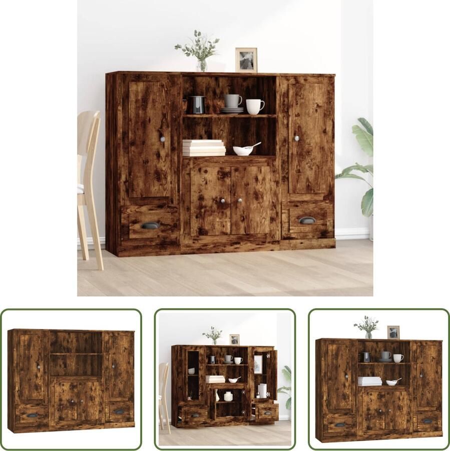 The Living Store Hoge kasten 3 st bewerkt hout gerookt eikenkleurig Hoge Kasten Dressoirs Houten Kasten Scandinavisch Design Bergruimte