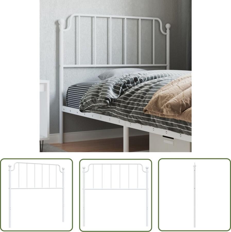The Living Store Hoofdbord Ronde Buizen 105 x 102 cm Wit Staal Hoofdbord Hoofdbed Rond Staal Wit