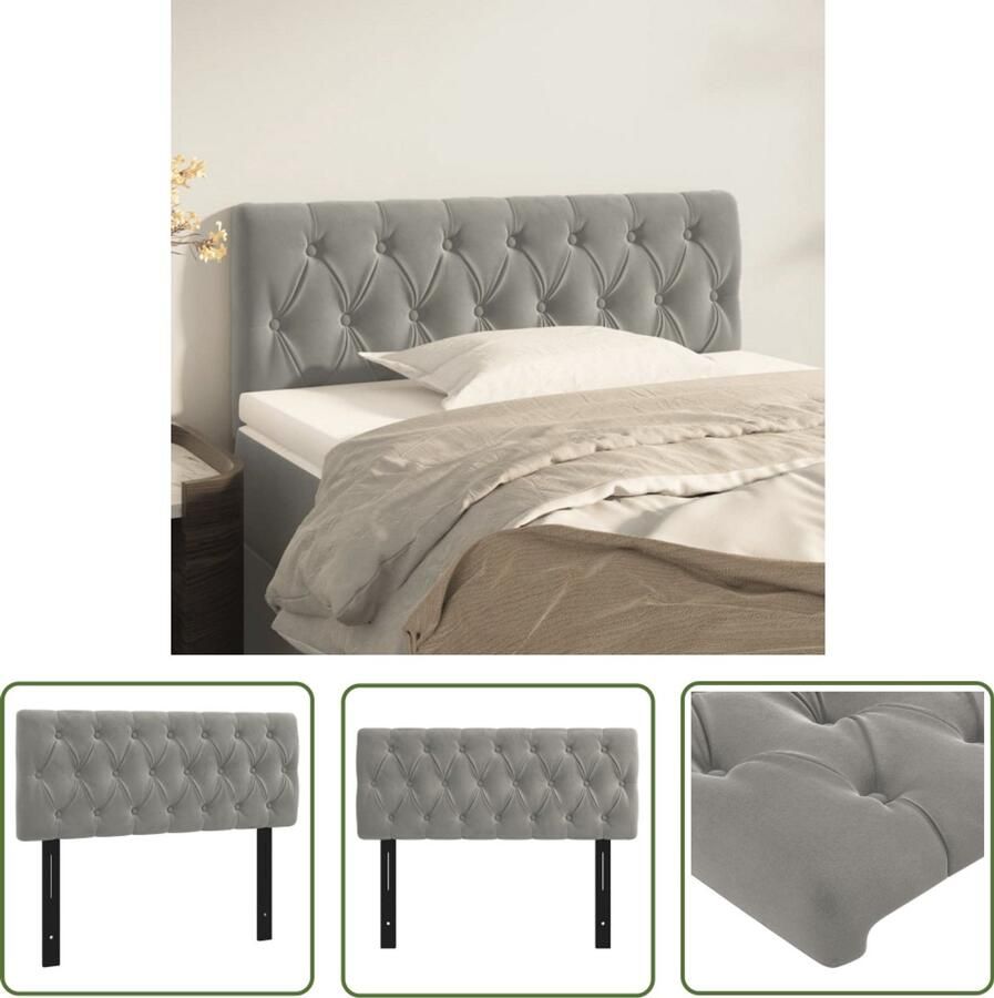 The Living Store Hoofdbord 100x7x78 88 cm fluweel lichtgrijs Hoofd Bord Fluweel Hoofdbord Bed Luxe Hoofdbord Grijs Hoofdbord