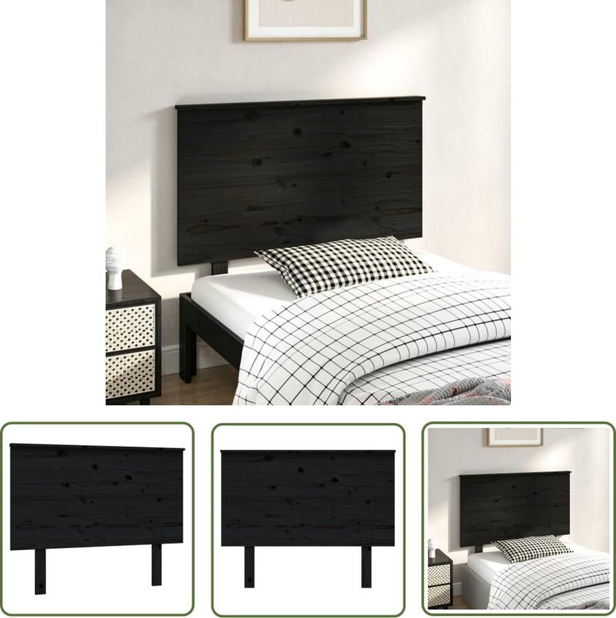 The Living Store Hoofdbord 104x6x82 5 cm massief grenenhout zwart Hoofdboard Hoofdeinde Houten Hoofdbord Black Headboard Rustic Bedroom Decor