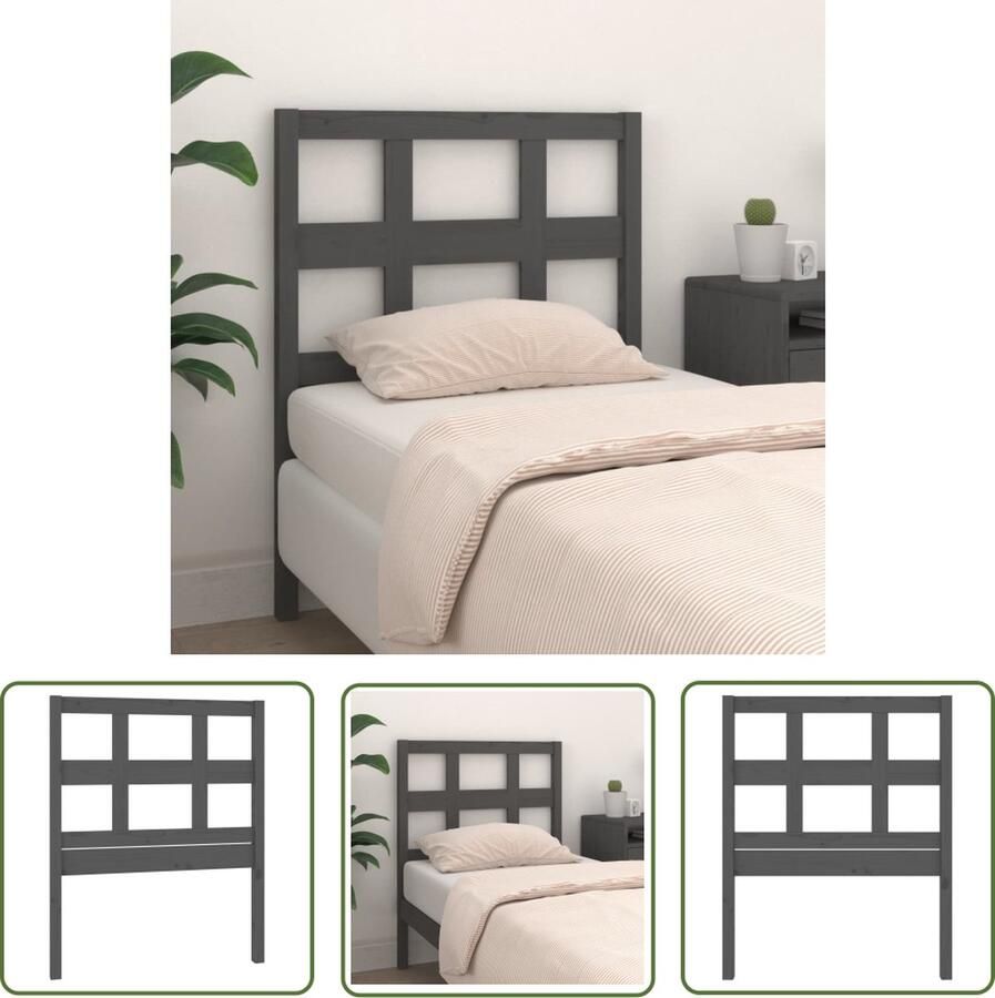 The Living Store Houten Hoofdeinde Grijs 105.5 x 4 x 100 cm Rustiek Houten Hoofdbord Hoofdeinde Hoofdboard Rustic Headboard Grijze Hoofdbord