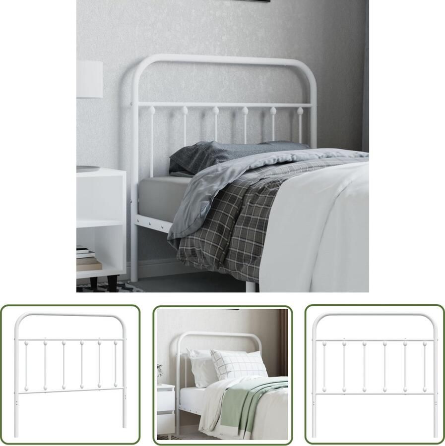 The Living Store Hoofdbord 105 x 3 x 100 cm Robuust en stabiel Staal Hoofdbord Staal Wit Beddecoratie Slaapkamervloerisolering