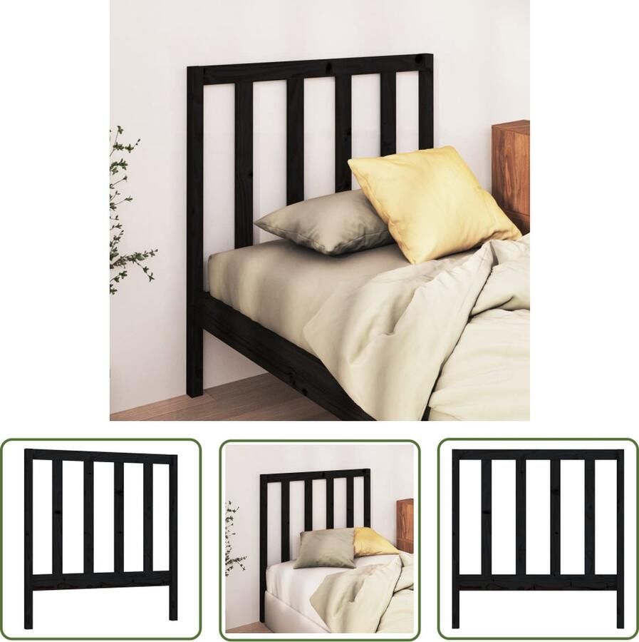 The Living Store Houten Hoofdeinde 106 x 4 x 100 cm Zwart Massief Grenenhout Houten Hoofdbord Hoofdeinde Massief Grenenhout Zwart Hoofdbord Modern Hoofdbord