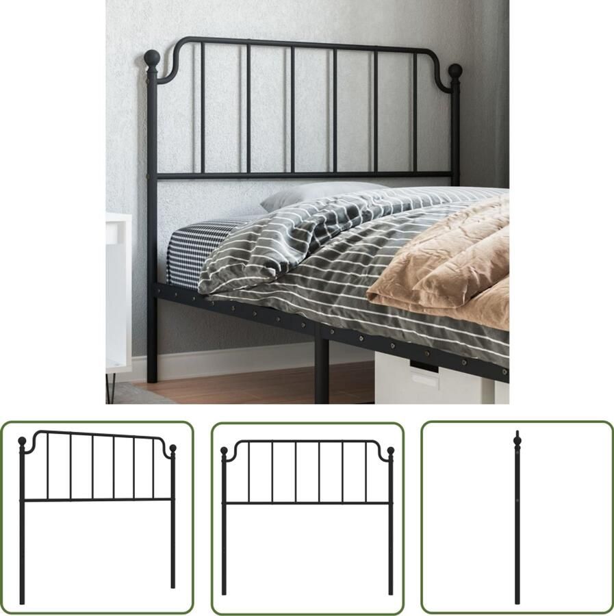 The Living Store Hoofdbord 107 cm metaal zwart Hoofdbord Slaapkamers Bed Staal Zwart
