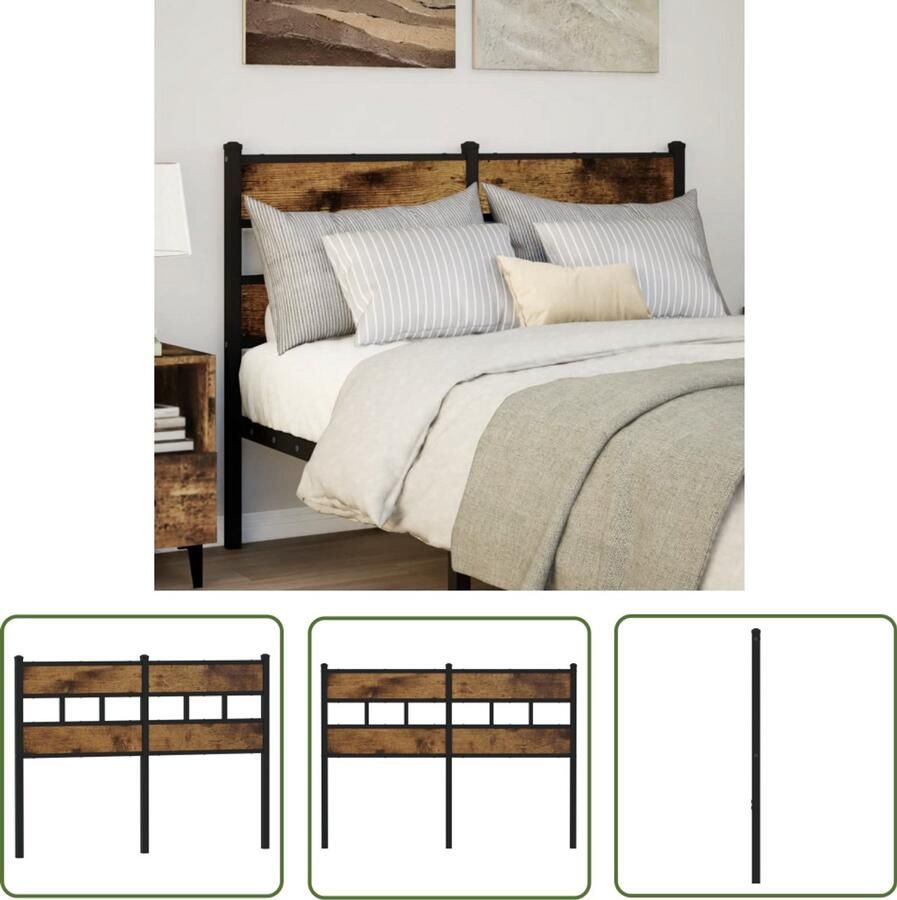 The Living Store Hoofdbord 120 cm ijzer en bewerkt hout gerookt eikenkleurig Hoofdbord Beddecoratie Slaapcomfort Metalen Hoofdbord Hoofdensteun
