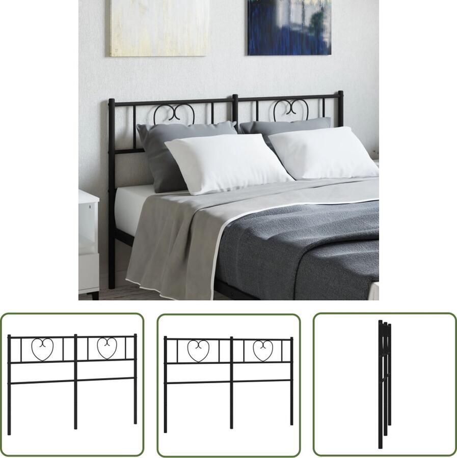 The Living Store Klassiek Hoofdbord Zwart Staal 125 x 3 x 90 cm Hoofdbord Beddecoratie Hoofdbekleding Klassiek Hoofdbord Zwart Hoofdbord