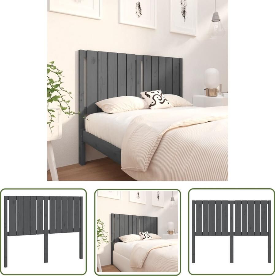 The Living Store Hoofdbord 125 5x4x100 cm massief grenenhout grijs Hoofdboard Beddecoratie Grenenhout Grijs Rustiek