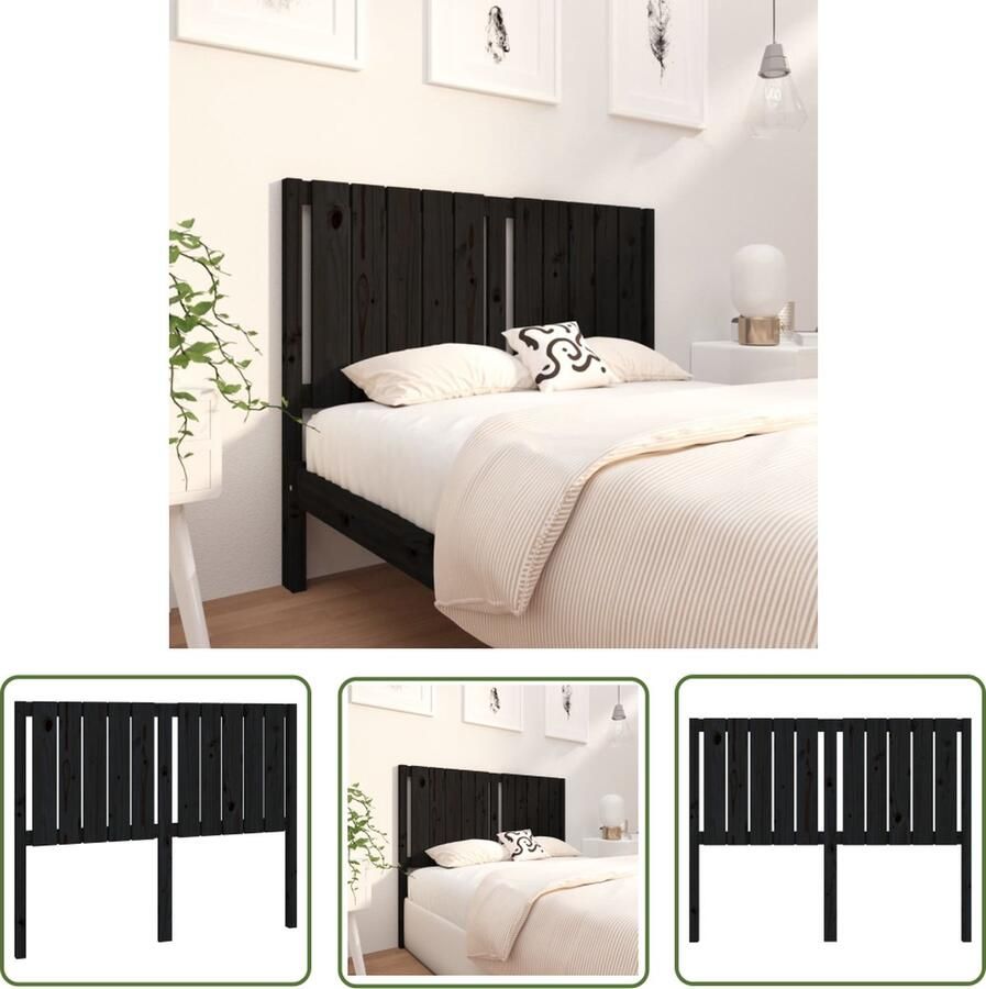 The Living Store Houten Hoofdeinde Zwart 125.5 x 4 x 100 cm Rustiek design Houten Hoofdeinde Rustiek Design Zwart Hoofdbord Massief Grenenhout Hoofdbord Bed