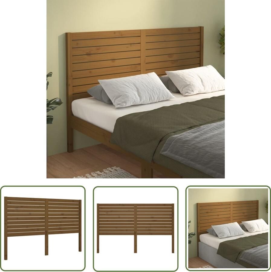 The Living Store Houten Hoofdeinde Hoofdeinden 126 x 4 x 100 cm Honingbruin Houten Hoofdbord Hoofdeinde Hoofdboard Beddecoratie Slaapkamervloerisolator