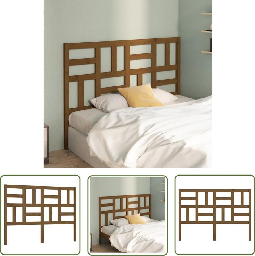 The Living Store Houten Hoofdeinde Honingbruin 126 x 4 x 104 cm Comfortabele ondersteuning Houten Hoofdbord Hoofdeinde Beddecoratie Slaapkamer Decoratie Massief Hout