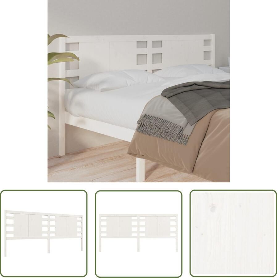 The Living Store Hoofdbord 141x4x100 cm massief grenenhout wit Hoofdboard Houten Hoofdeinde Bedstee Hoofddekking Slaapkamer Decoratie